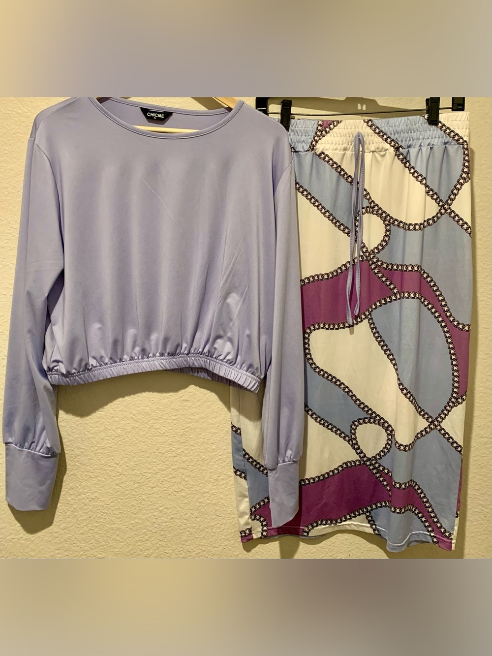 CHICME light lavender long sleeve elastic-hem blouse 2 pcs.
